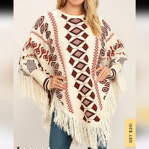 Get Groovy Cream Print Poncho Sweater